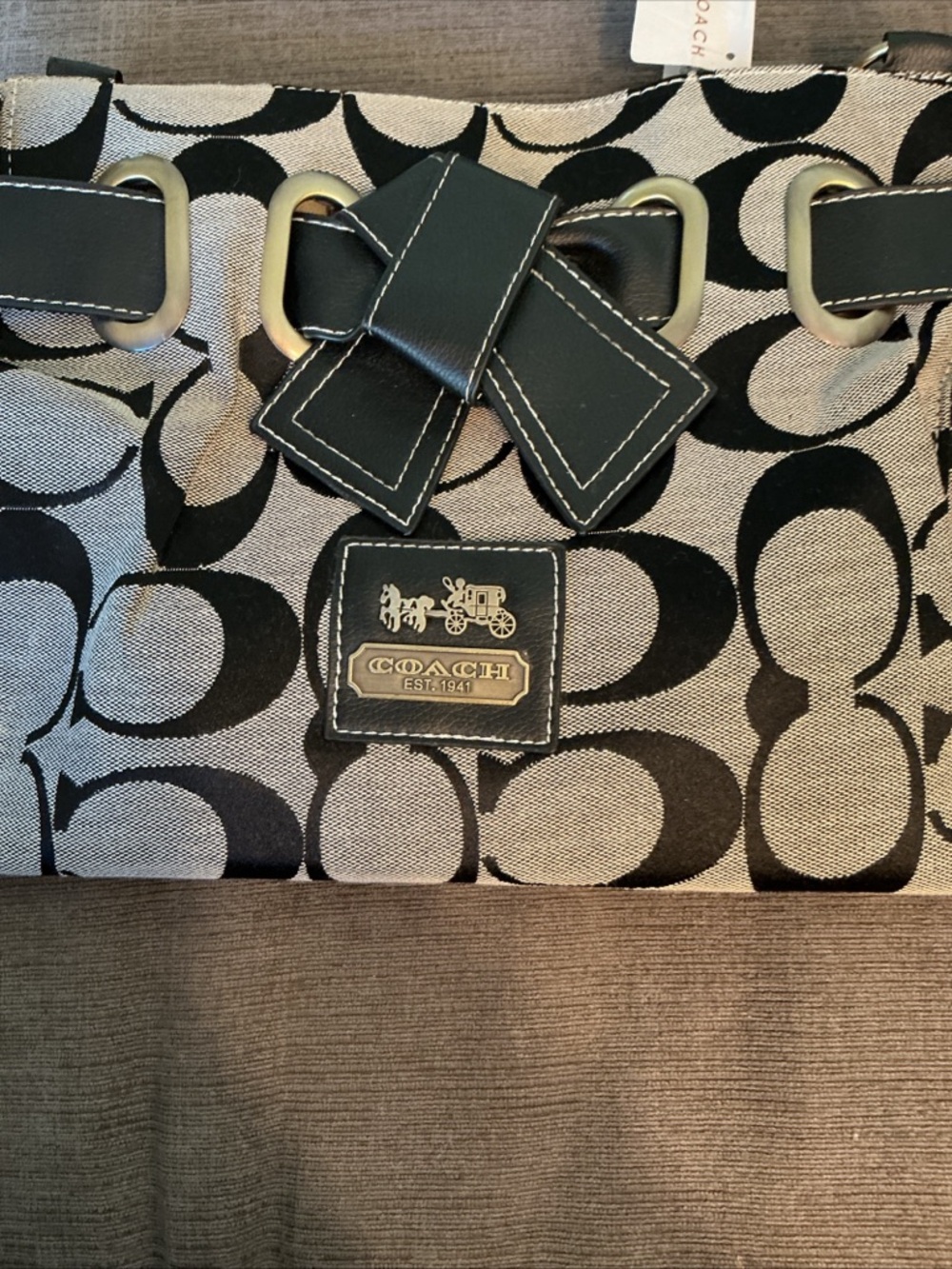 Coach Two-Tone Signature Canvas Tote in Black and Cream